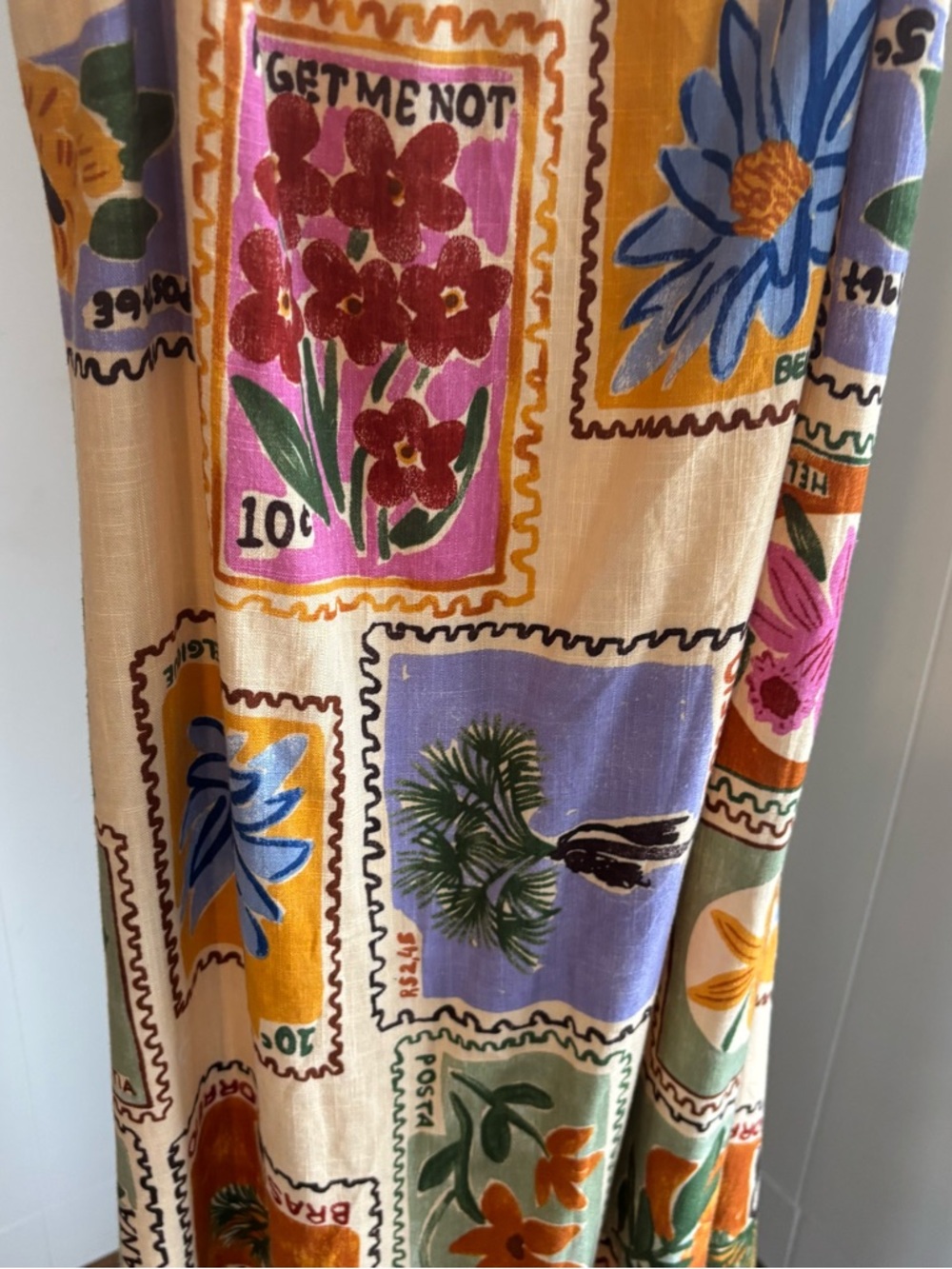 Paper Heart Floral Stamp Postcard Linen Blend Maxi Dress Womens M Sleeveless NWT - Picture 3 of 10